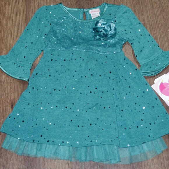 NWT Toddler Girls Youngland Teal Green Sparkly Sequin & Tulle Holiday Dress 2T - Picture 1 of 4